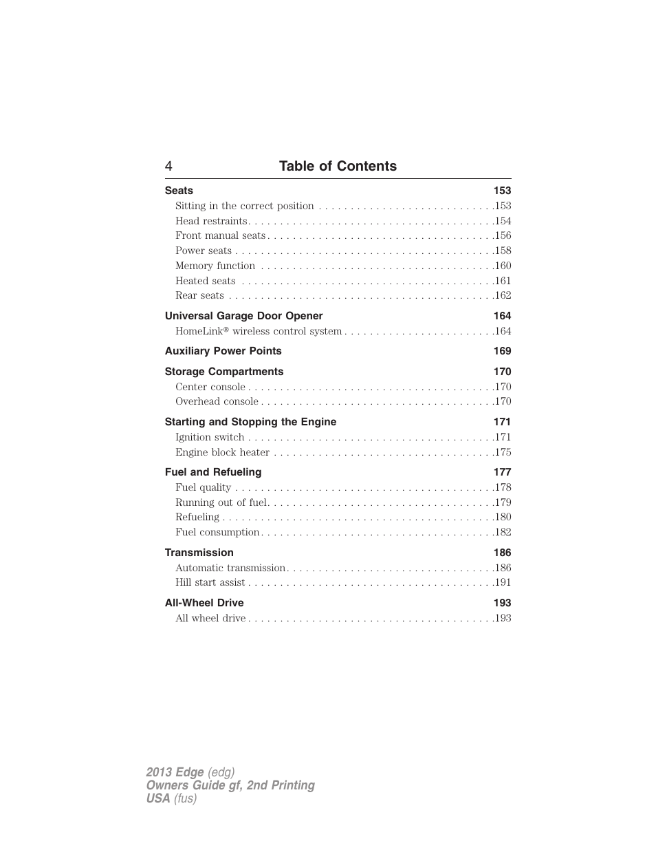 4table of contents | FORD 2013 Edge v.2 User Manual | Page 4 / 513