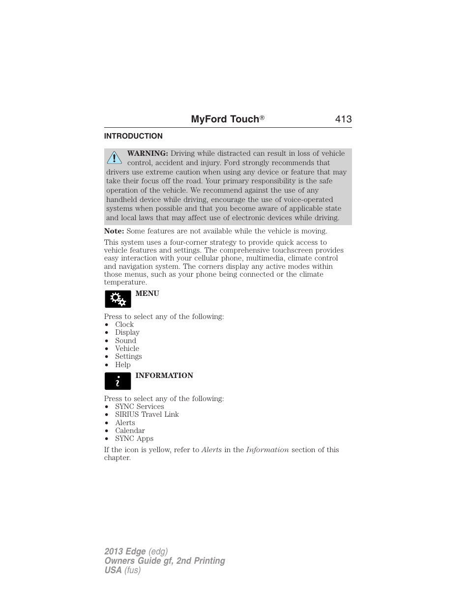 Myford touchĥ, Introduction, Myford touch | Myford touch ா 413 | FORD 2013 Edge v.2 User Manual | Page 413 / 513