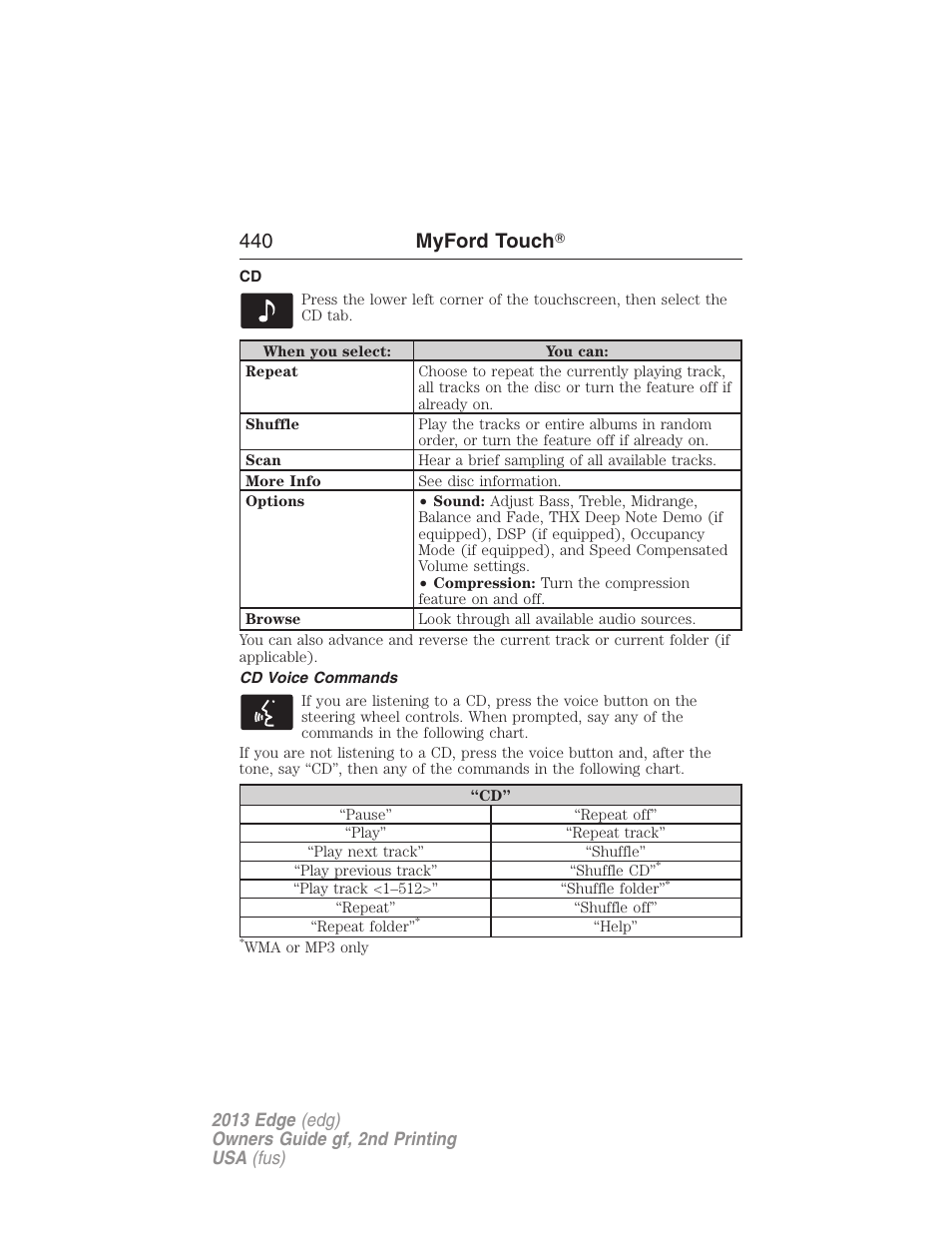 Cd voice commands, 440 myford touch | FORD 2013 Edge v.2 User Manual | Page 440 / 513