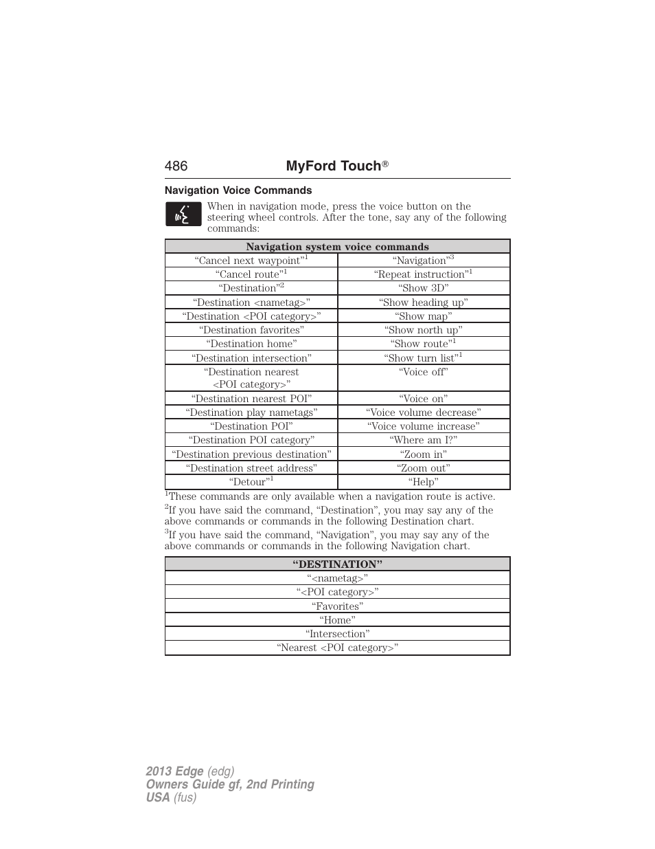 Navigation voice commands, 486 myford touch | FORD 2013 Edge v.2 User Manual | Page 486 / 513