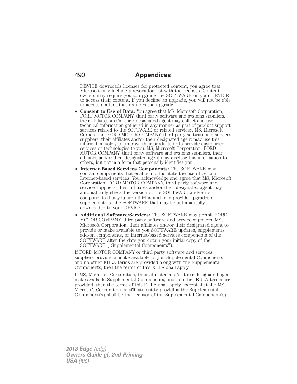 490 appendices | FORD 2013 Edge v.2 User Manual | Page 490 / 513
