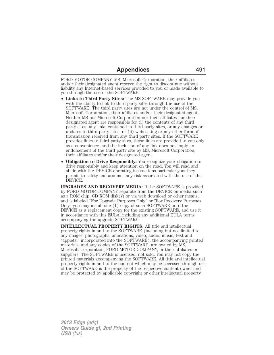 Appendices 491 | FORD 2013 Edge v.2 User Manual | Page 491 / 513