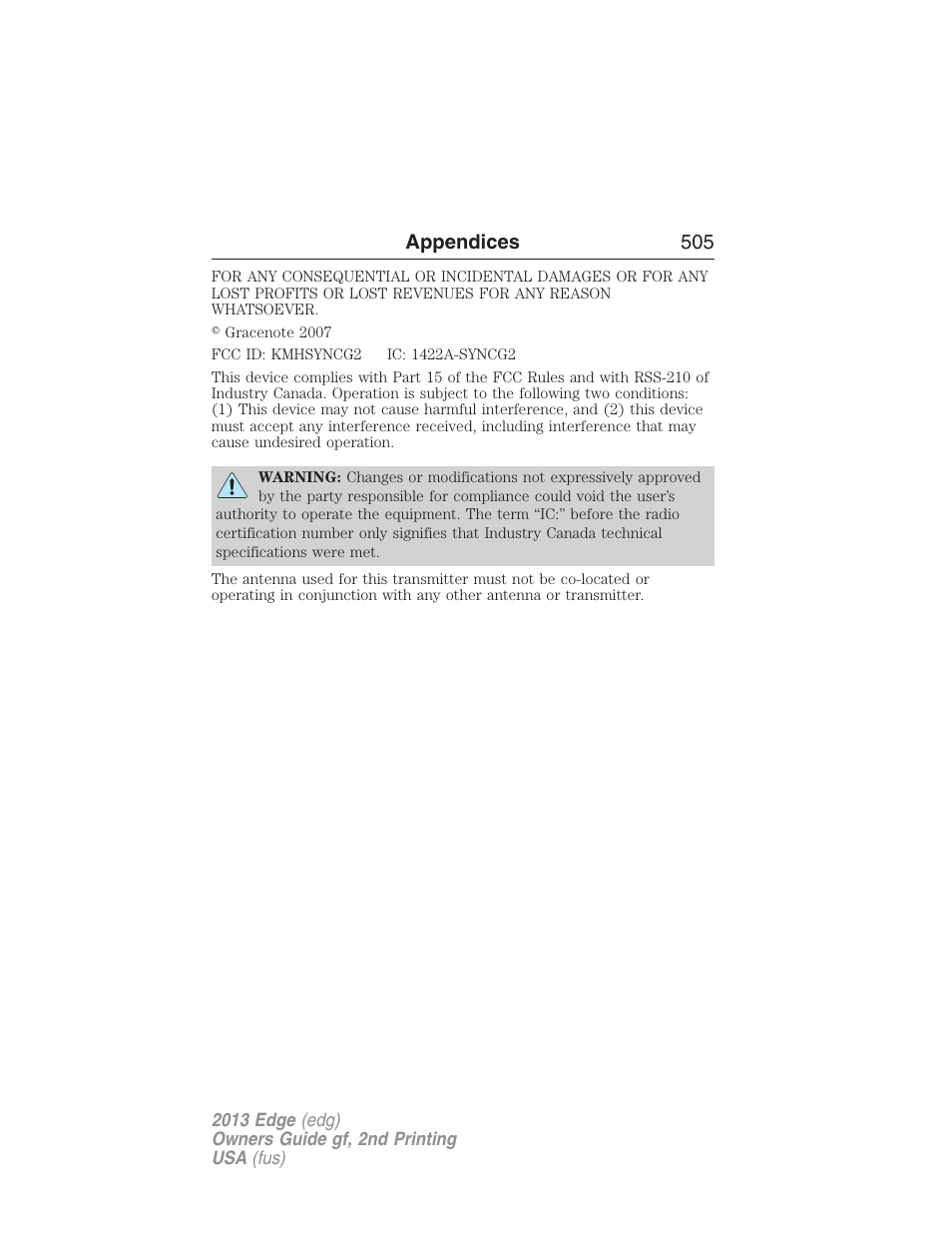 Appendices 505 | FORD 2013 Edge v.2 User Manual | Page 505 / 513