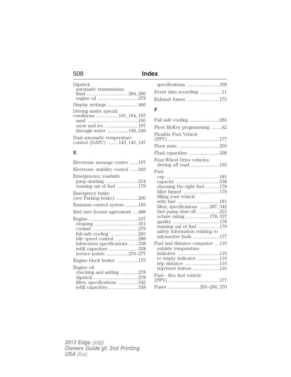 508 index | FORD 2013 Edge v.2 User Manual | Page 508 / 513