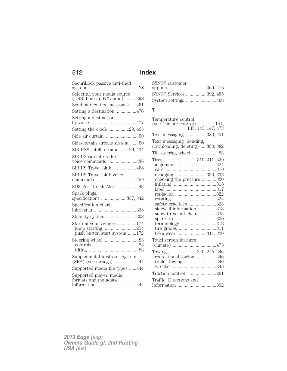 512 index | FORD 2013 Edge v.2 User Manual | Page 512 / 513