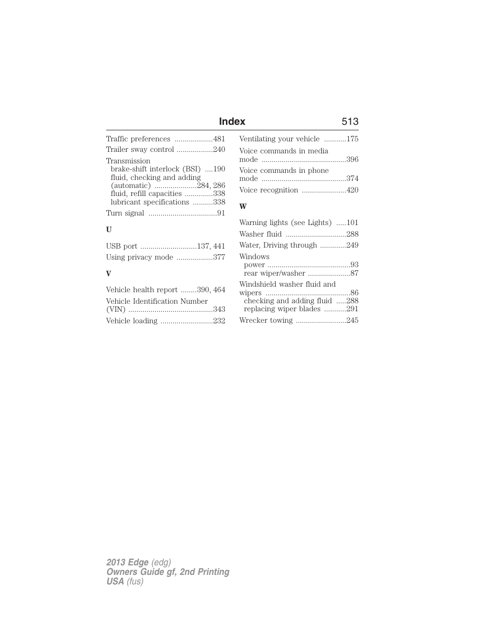 Index 513 | FORD 2013 Edge v.2 User Manual | Page 513 / 513