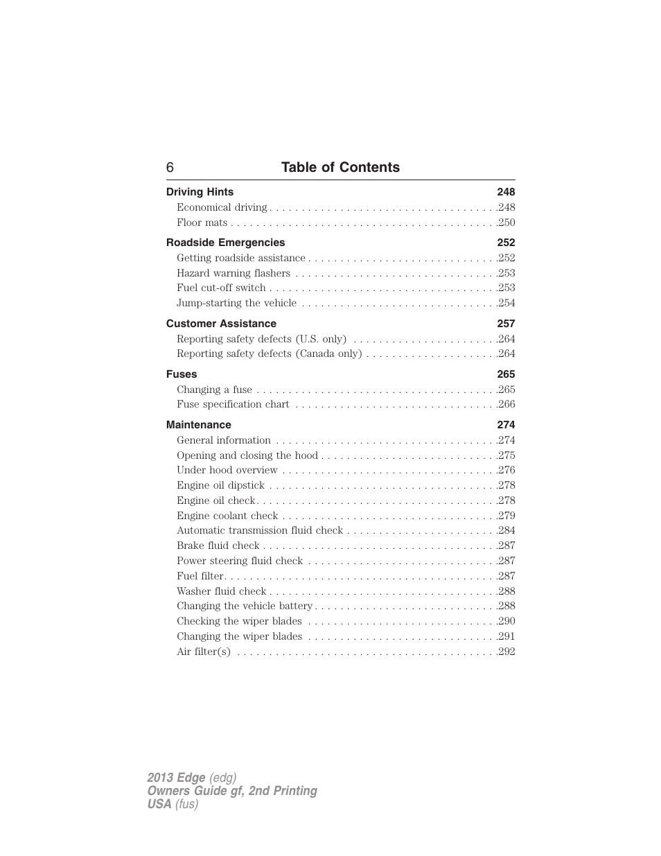 6table of contents | FORD 2013 Edge v.2 User Manual | Page 6 / 513