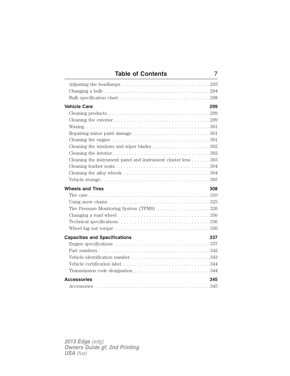 Table of contents 7 | FORD 2013 Edge v.2 User Manual | Page 7 / 513