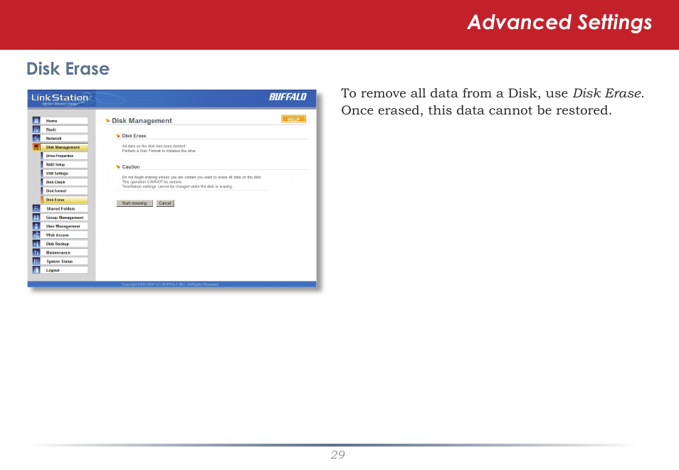 Advanced settings | Buffalo Technology LS-WSGL User Manual | Page 29 / 70