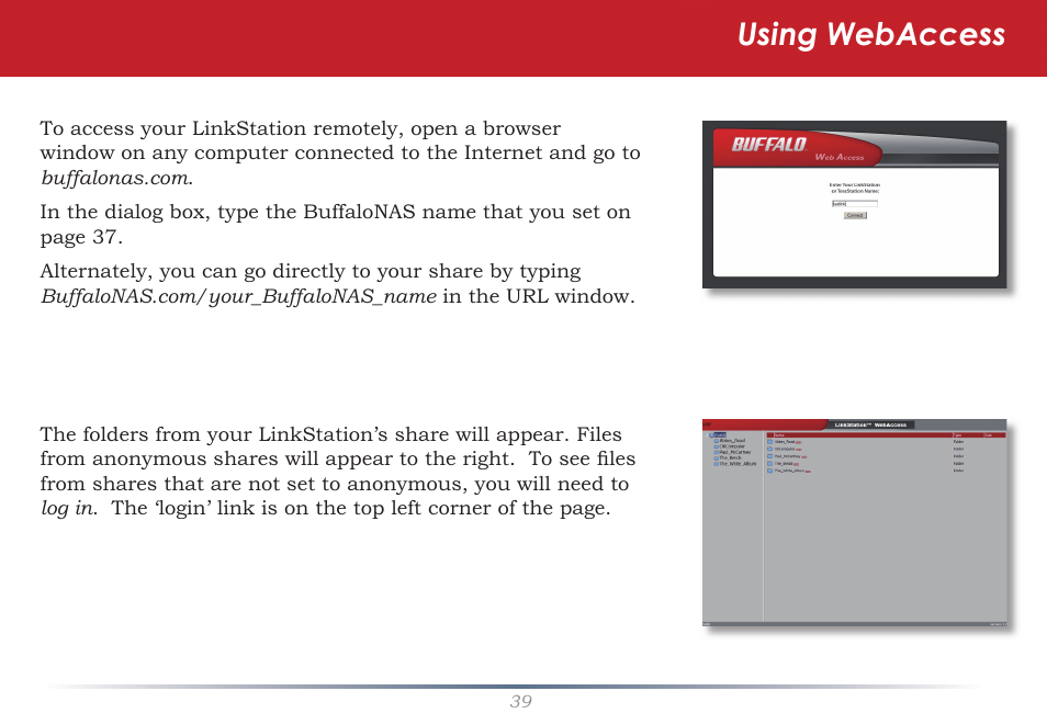 Using webaccess | Buffalo Technology LS-WSGL User Manual | Page 39 / 70
