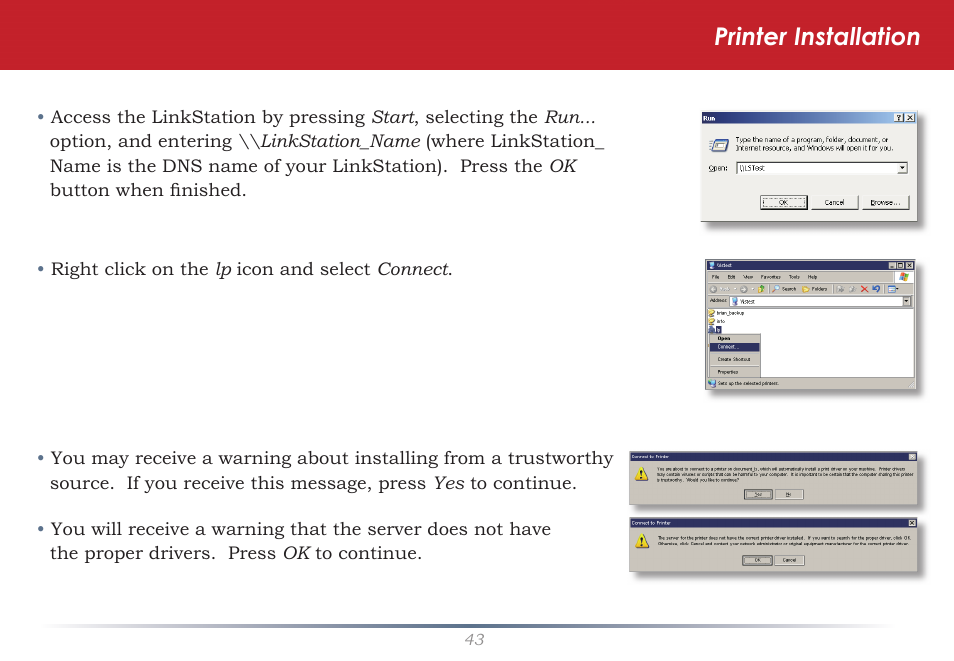 Printer installation | Buffalo Technology LS-WSGL User Manual | Page 43 / 70