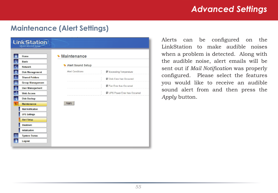 Advanced settings | Buffalo Technology LS-WSGL User Manual | Page 55 / 70