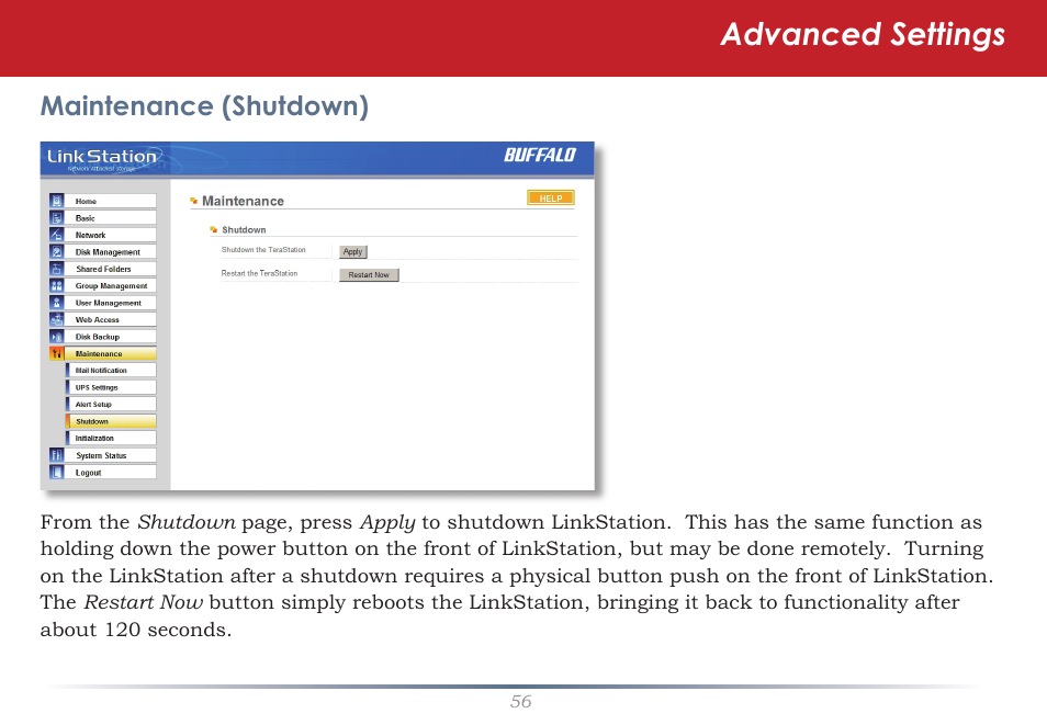 Advanced settings | Buffalo Technology LS-WSGL User Manual | Page 56 / 70