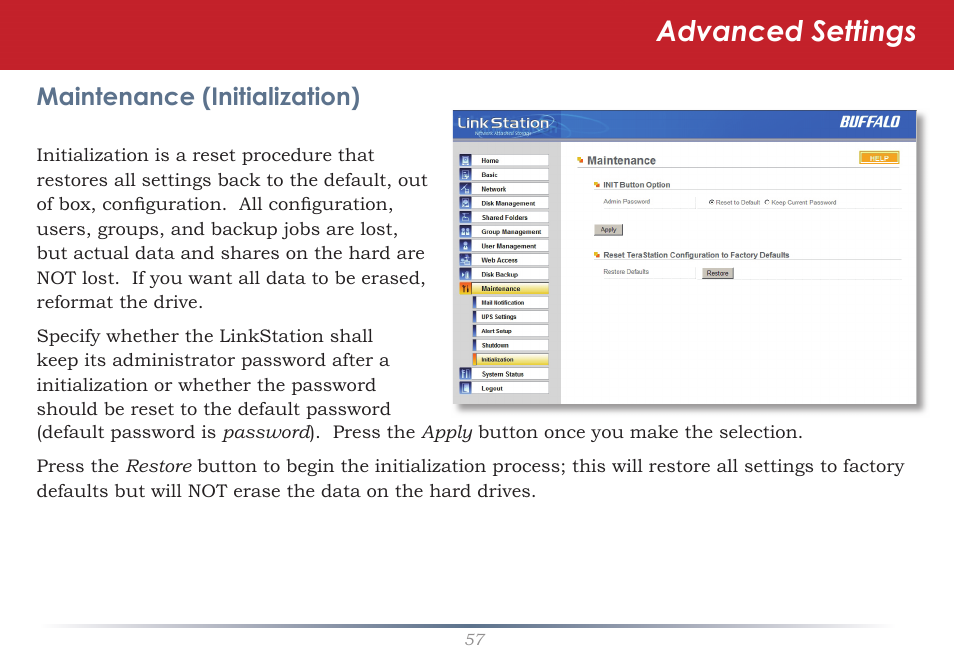 Advanced settings | Buffalo Technology LS-WSGL User Manual | Page 57 / 70