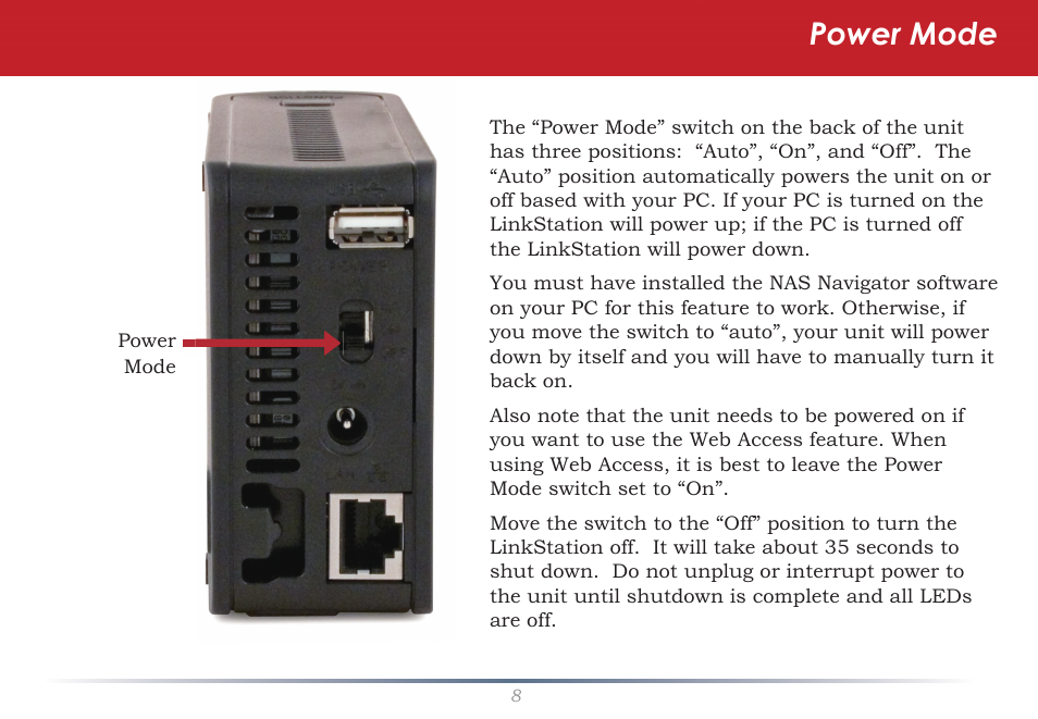 Power mode | Buffalo Technology LS-WSGL User Manual | Page 8 / 70