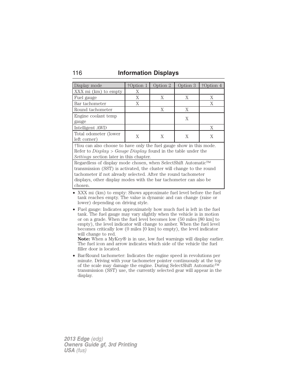 116 information displays | FORD 2013 Edge v.3 User Manual | Page 117 / 521