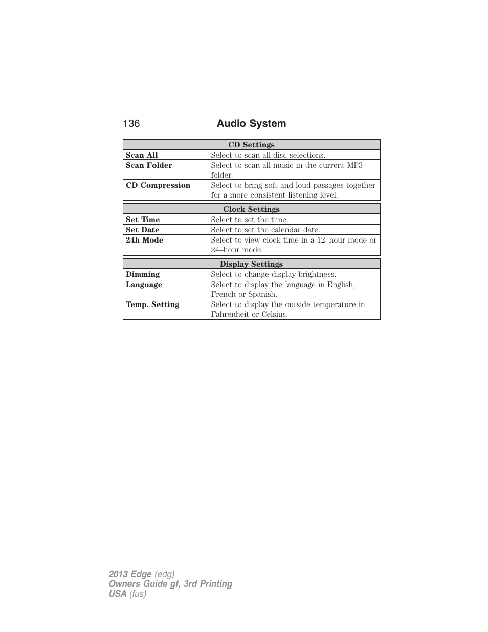 136 audio system | FORD 2013 Edge v.3 User Manual | Page 137 / 521