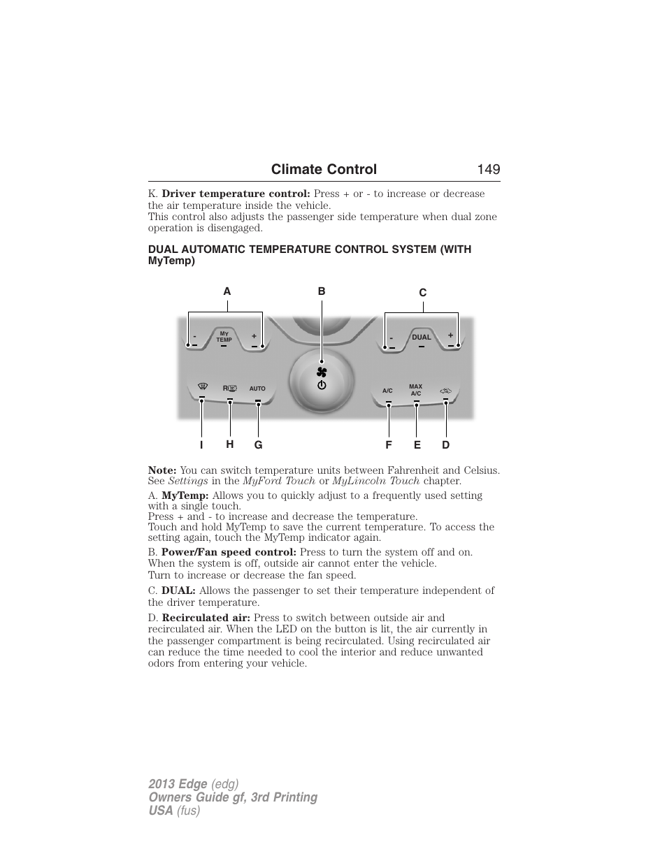 Climate control 149 | FORD 2013 Edge v.3 User Manual | Page 150 / 521