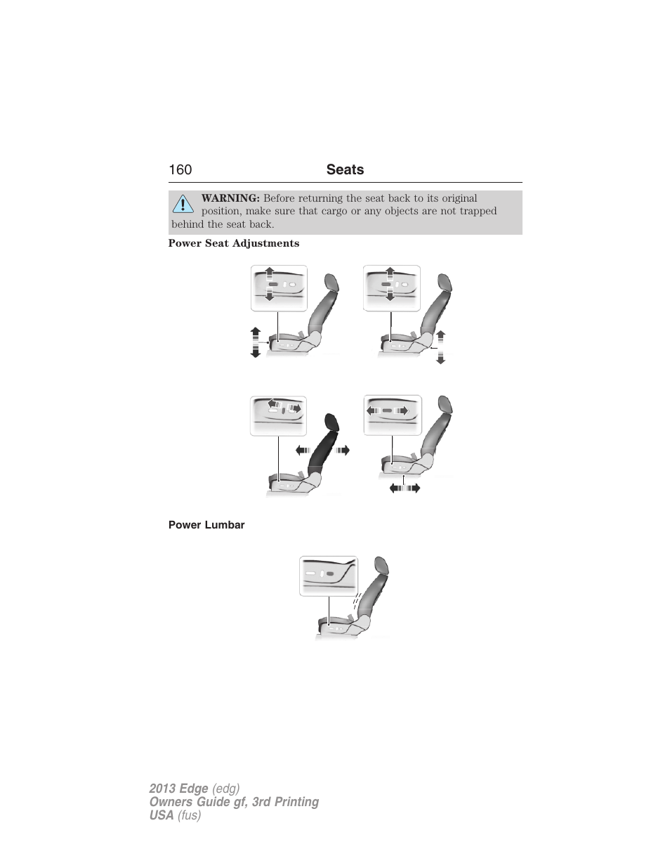 Power lumbar | FORD 2013 Edge v.3 User Manual | Page 161 / 521