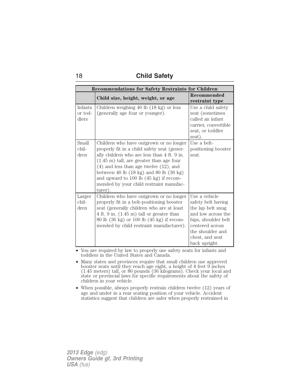 18 child safety | FORD 2013 Edge v.3 User Manual | Page 19 / 521