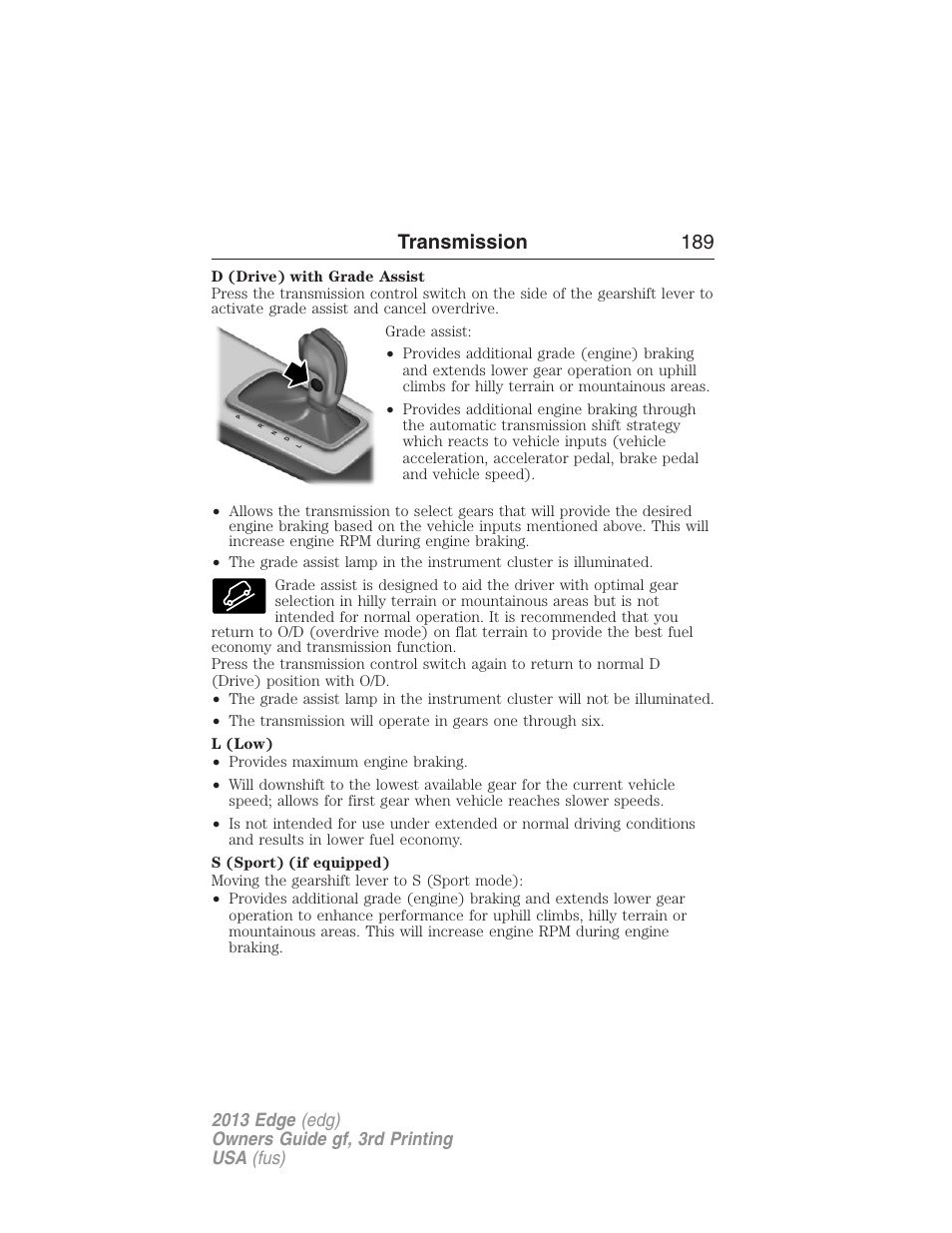 Transmission 189 | FORD 2013 Edge v.3 User Manual | Page 190 / 521