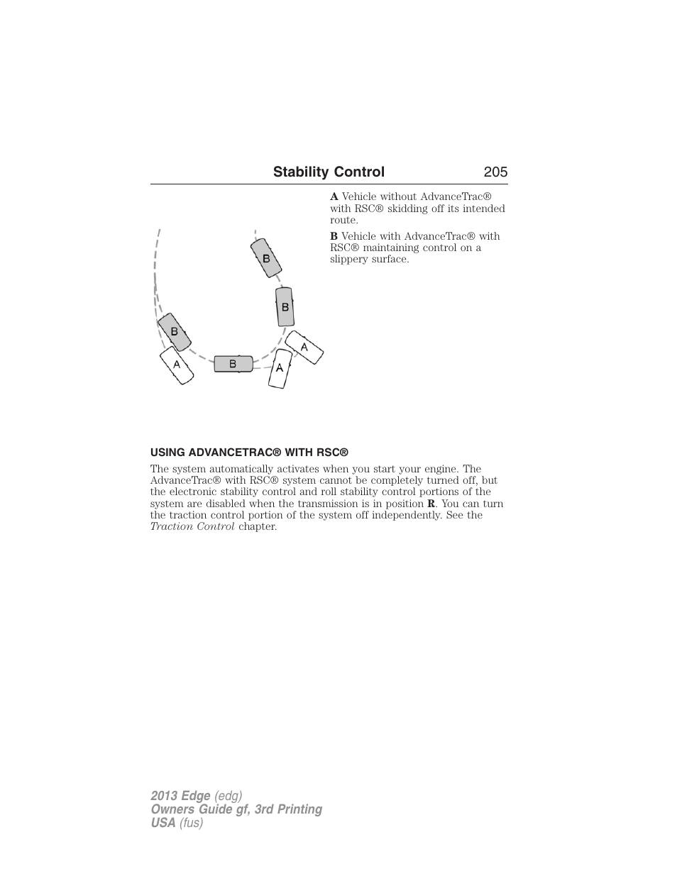 Using advancetrac® with rsc | FORD 2013 Edge v.3 User Manual | Page 206 / 521