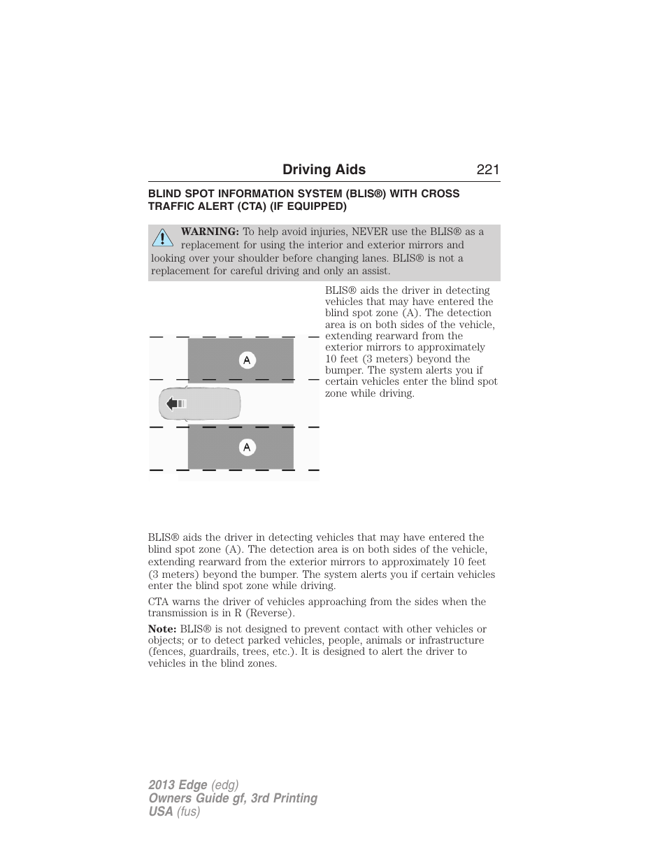 Driving aids, Driving aids 221 | FORD 2013 Edge v.3 User Manual | Page 222 / 521