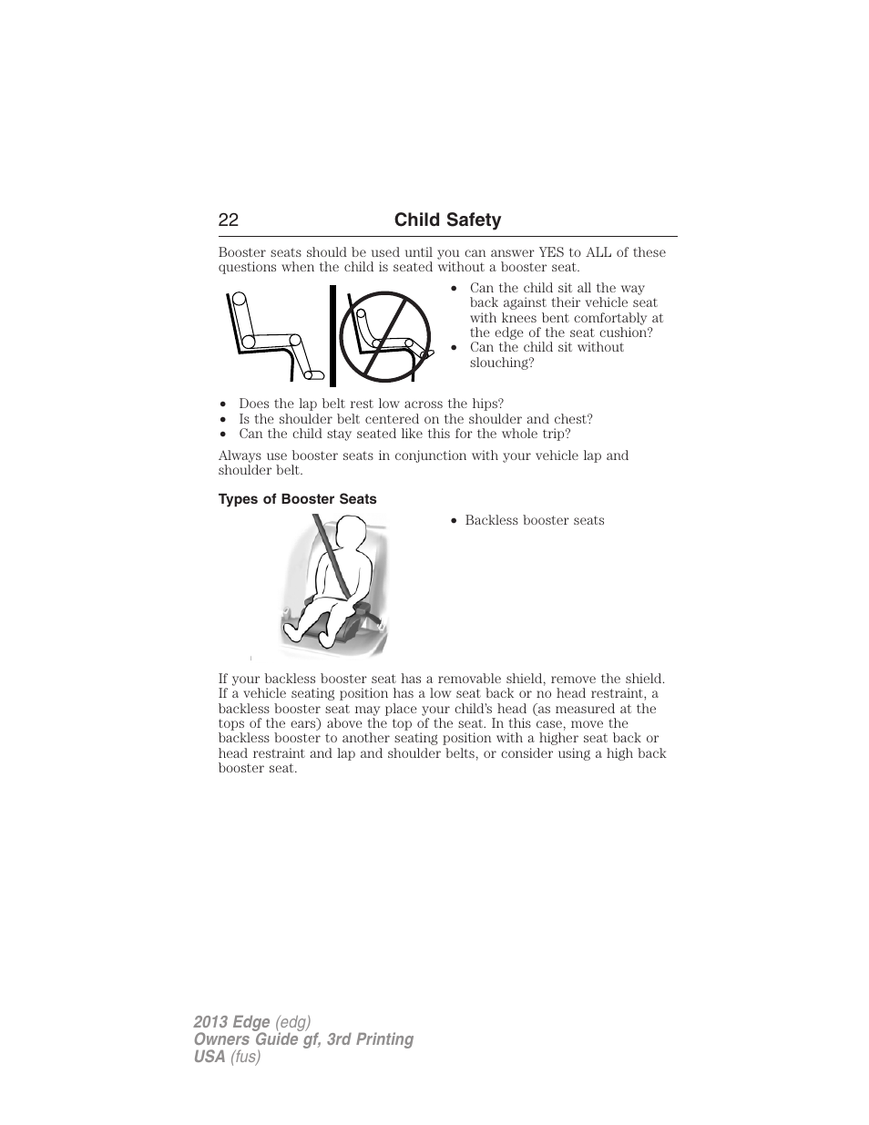 Types of booster seats, 22 child safety | FORD 2013 Edge v.3 User Manual | Page 23 / 521