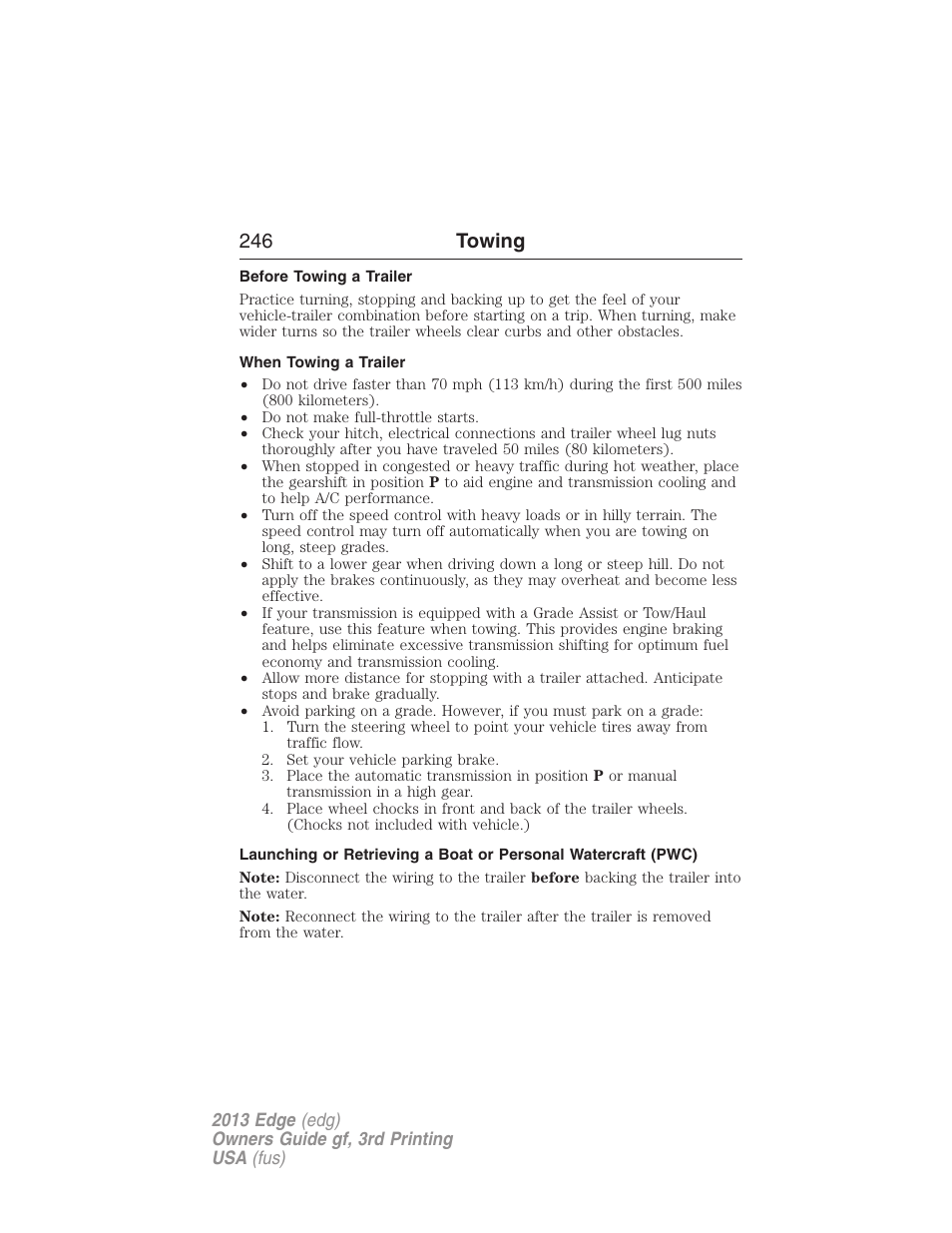 Before towing a trailer, When towing a trailer, 246 towing | FORD 2013 Edge v.3 User Manual | Page 247 / 521