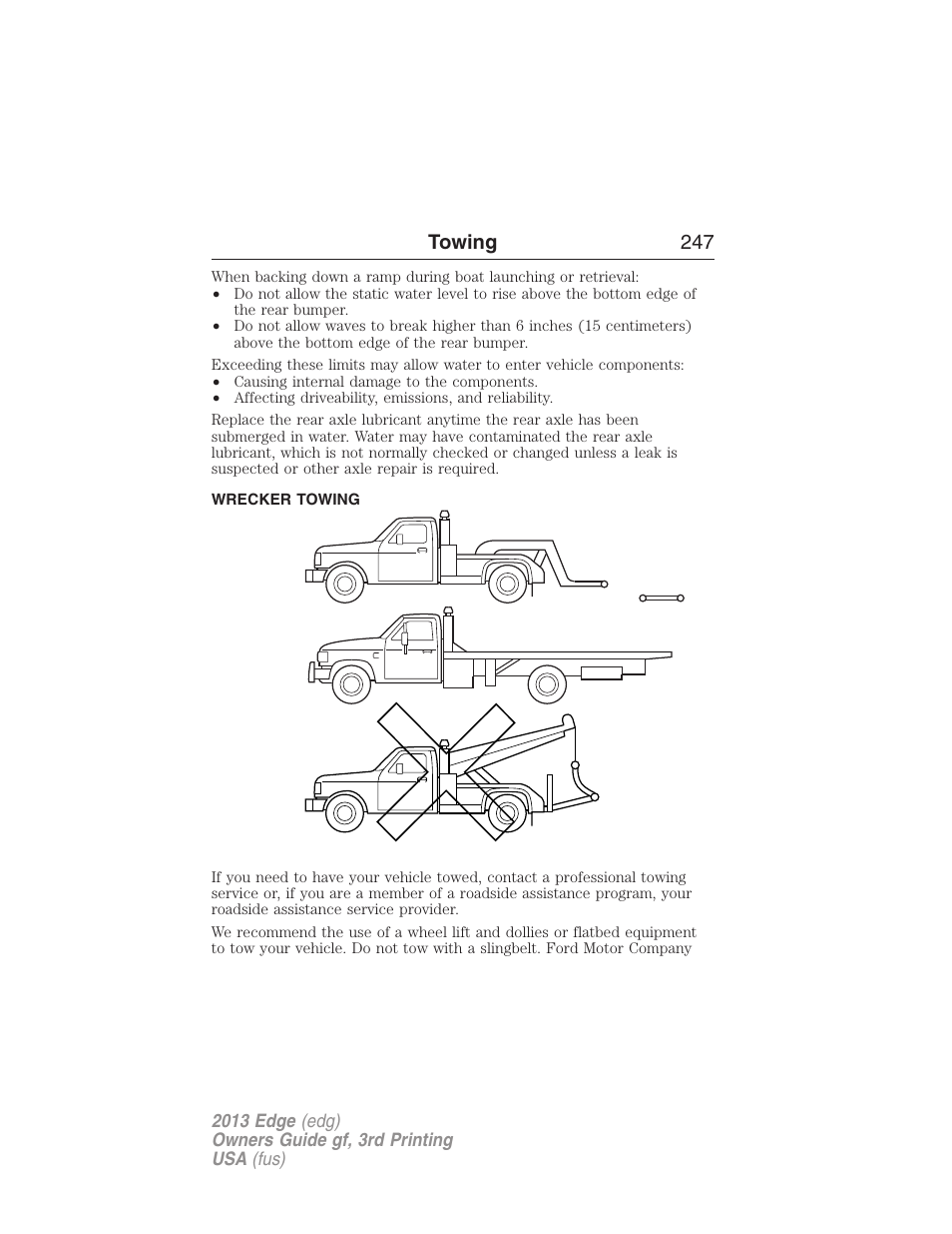 Wrecker towing, Towing 247 | FORD 2013 Edge v.3 User Manual | Page 248 / 521
