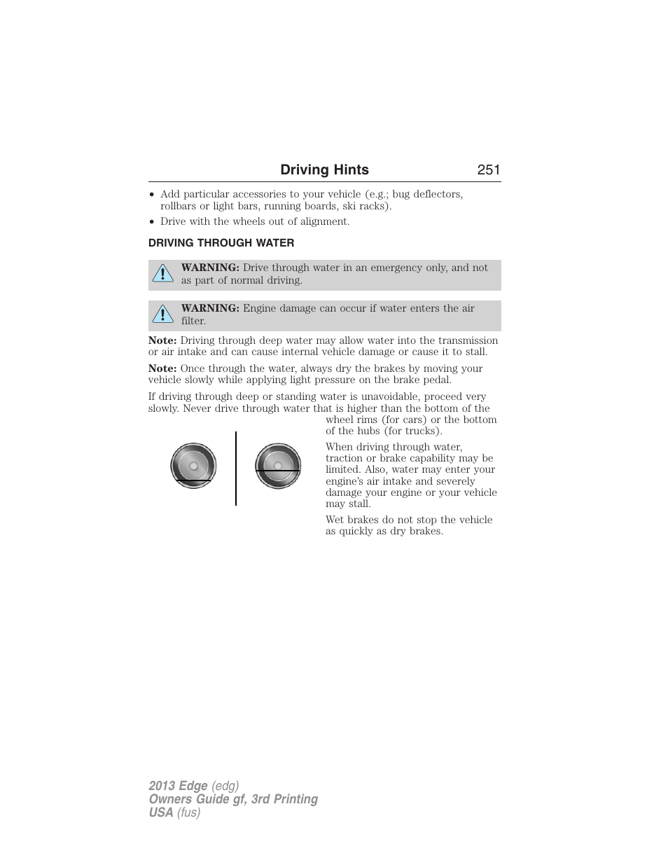 Driving through water, Driving hints 251 | FORD 2013 Edge v.3 User Manual | Page 252 / 521