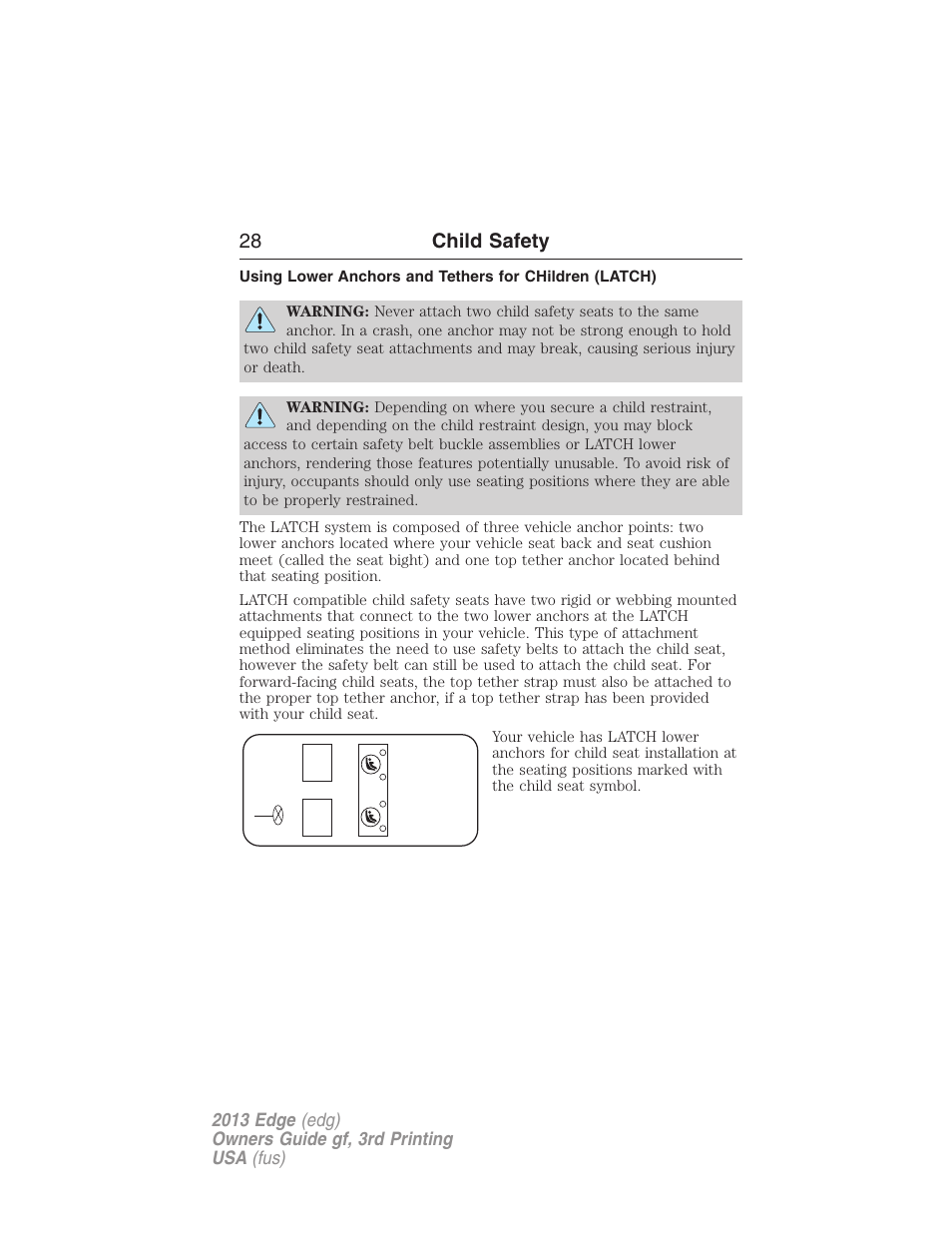 28 child safety | FORD 2013 Edge v.3 User Manual | Page 29 / 521