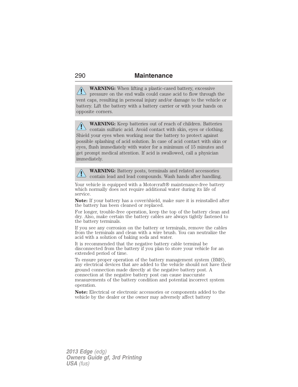 290 maintenance | FORD 2013 Edge v.3 User Manual | Page 291 / 521