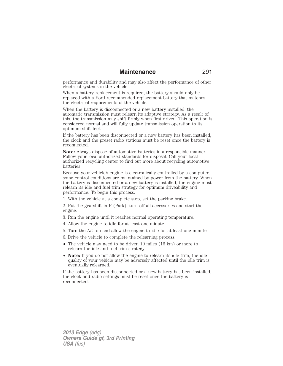 Maintenance 291 | FORD 2013 Edge v.3 User Manual | Page 292 / 521
