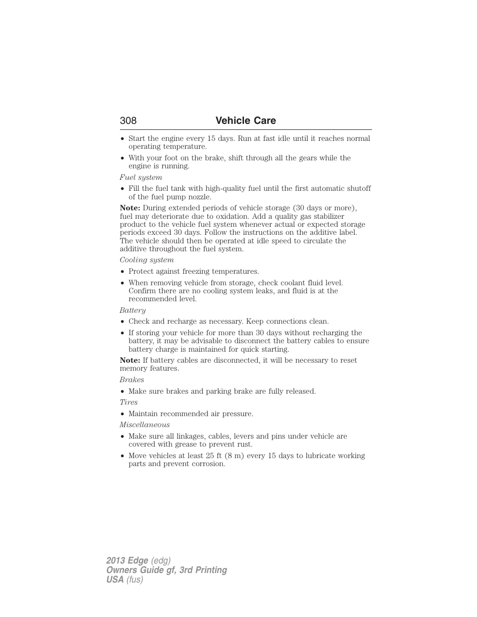 308 vehicle care | FORD 2013 Edge v.3 User Manual | Page 309 / 521
