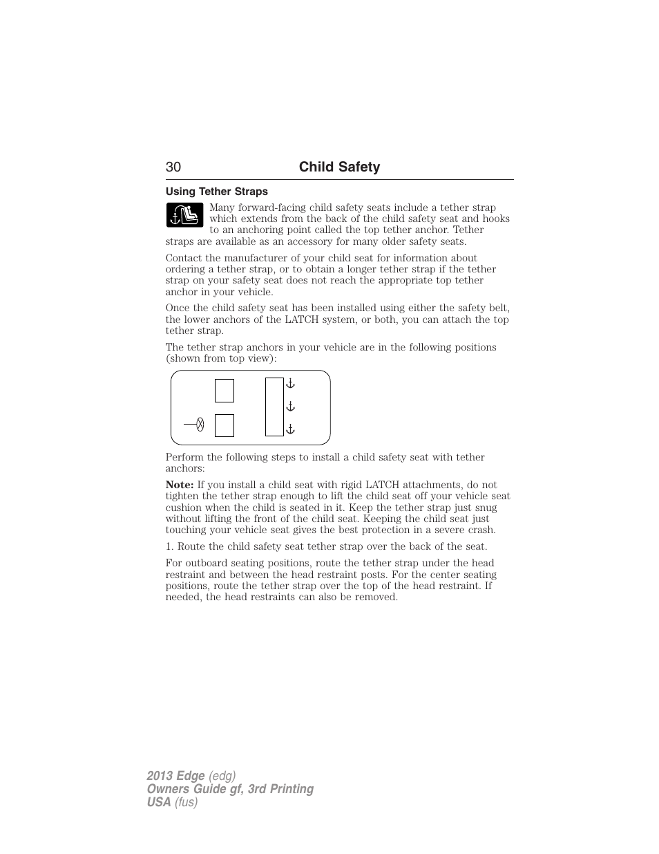 Using tether straps, 30 child safety | FORD 2013 Edge v.3 User Manual | Page 31 / 521