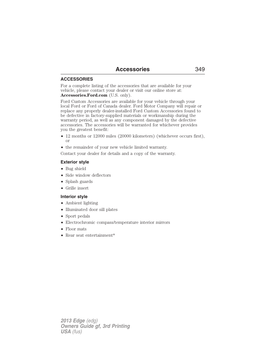 Accessories, Exterior style, Interior style | Accessories 349 | FORD 2013 Edge v.3 User Manual | Page 350 / 521