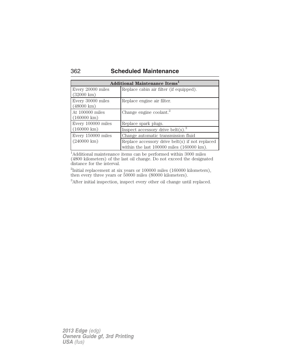 362 scheduled maintenance | FORD 2013 Edge v.3 User Manual | Page 363 / 521