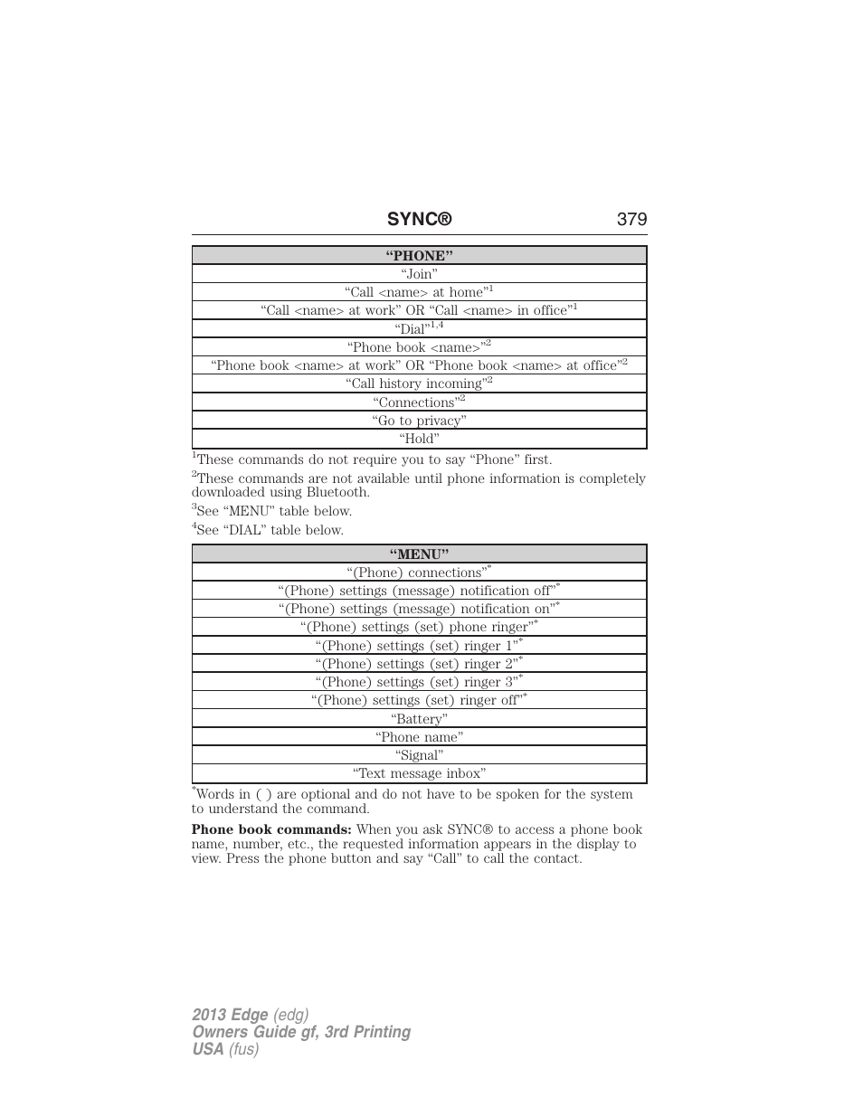 Sync® 379 | FORD 2013 Edge v.3 User Manual | Page 380 / 521