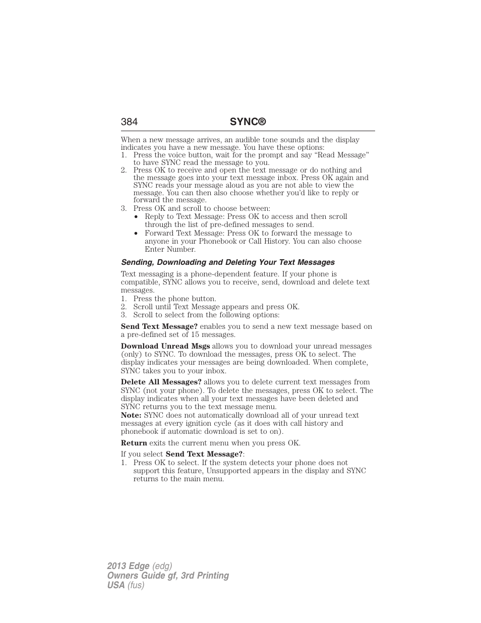 384 sync | FORD 2013 Edge v.3 User Manual | Page 385 / 521