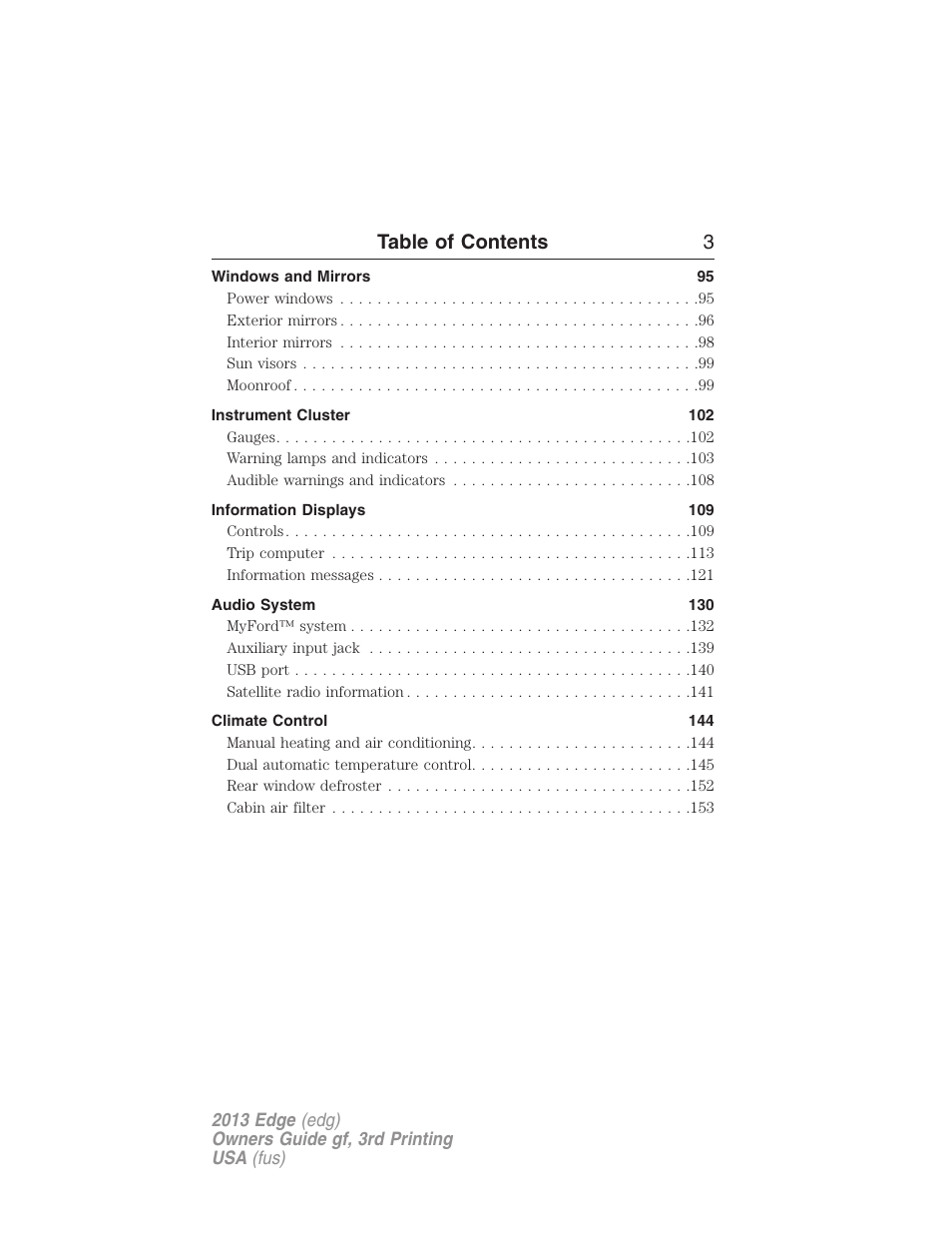 Table of contents 3 | FORD 2013 Edge v.3 User Manual | Page 4 / 521