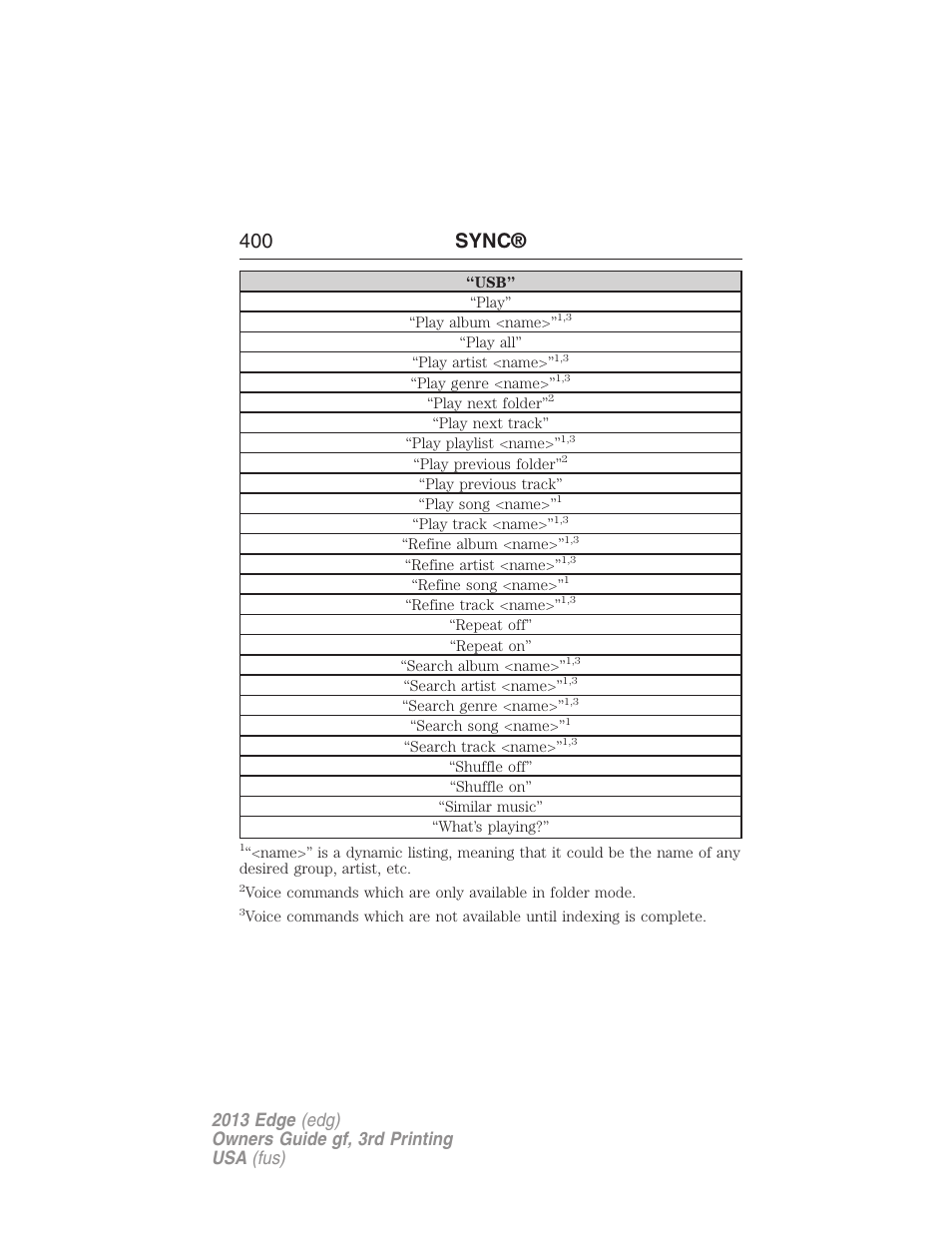 400 sync | FORD 2013 Edge v.3 User Manual | Page 401 / 521