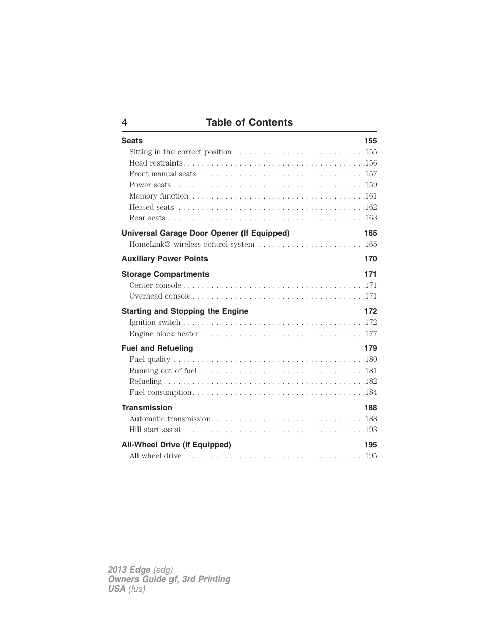 4table of contents | FORD 2013 Edge v.3 User Manual | Page 5 / 521