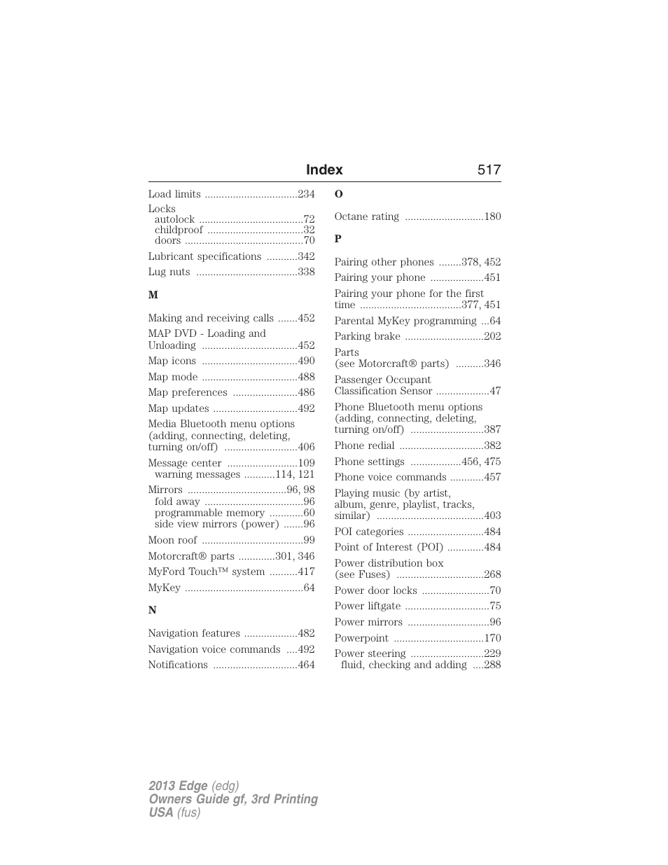 Index 517 | FORD 2013 Edge v.3 User Manual | Page 518 / 521