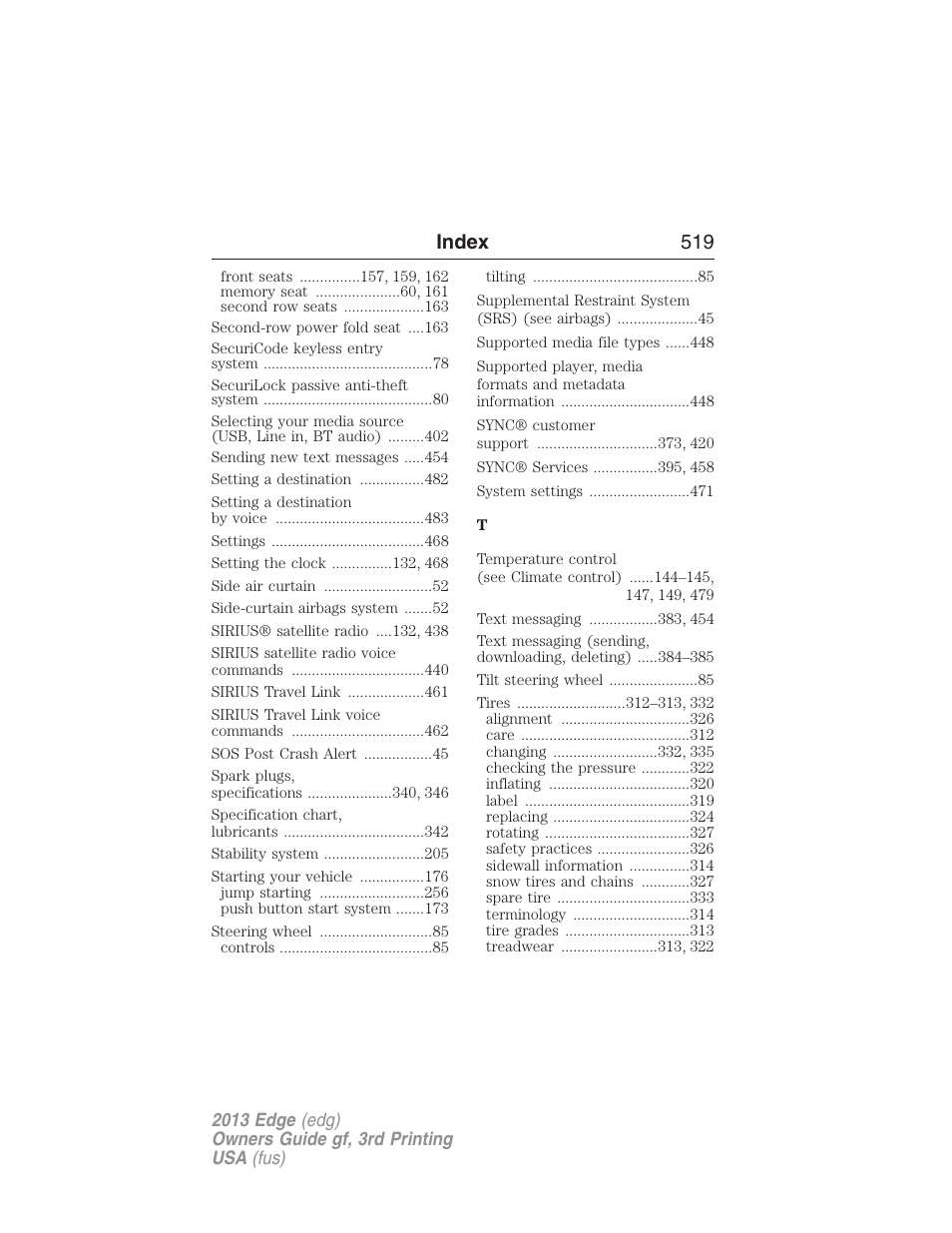 Index 519 | FORD 2013 Edge v.3 User Manual | Page 520 / 521