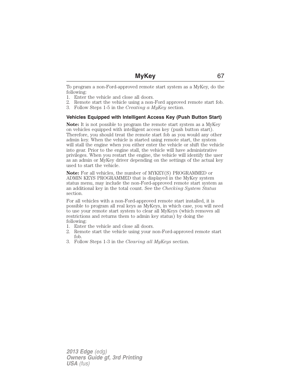 Mykey 67 | FORD 2013 Edge v.3 User Manual | Page 68 / 521