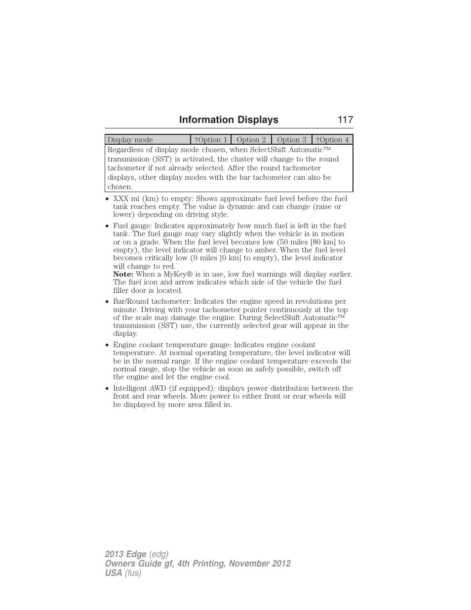 Information displays 117 | FORD 2013 Edge v.4 User Manual | Page 118 / 533