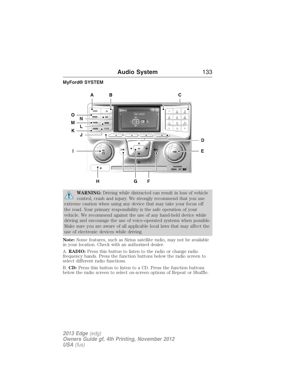 Myford® system, Myford™ system, Audio system 133 | FORD 2013 Edge v.4 User Manual | Page 134 / 533