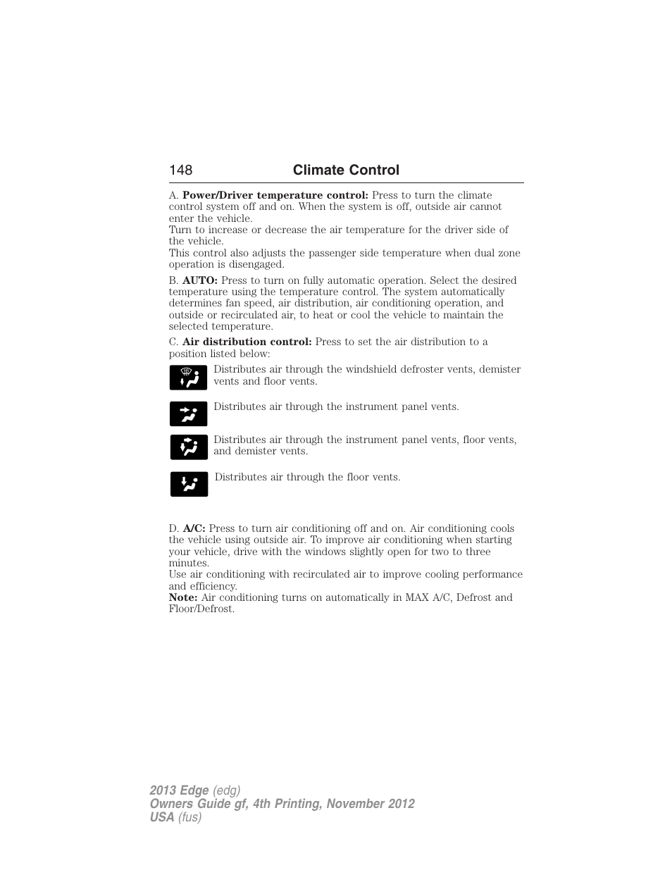 148 climate control | FORD 2013 Edge v.4 User Manual | Page 149 / 533