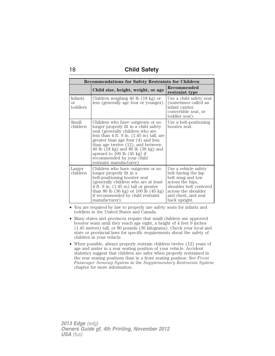 18 child safety | FORD 2013 Edge v.4 User Manual | Page 19 / 533